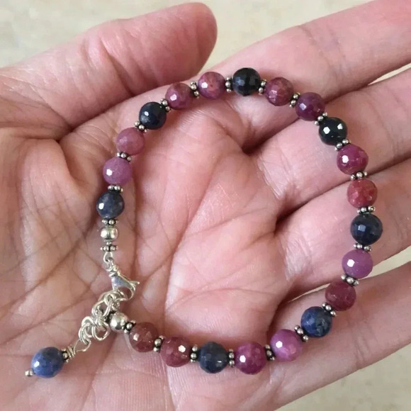 Ruby and Sapphire Bracelet,Natural Ruby and Sapphire,Unisex Bracelet - Picture 4 of 5